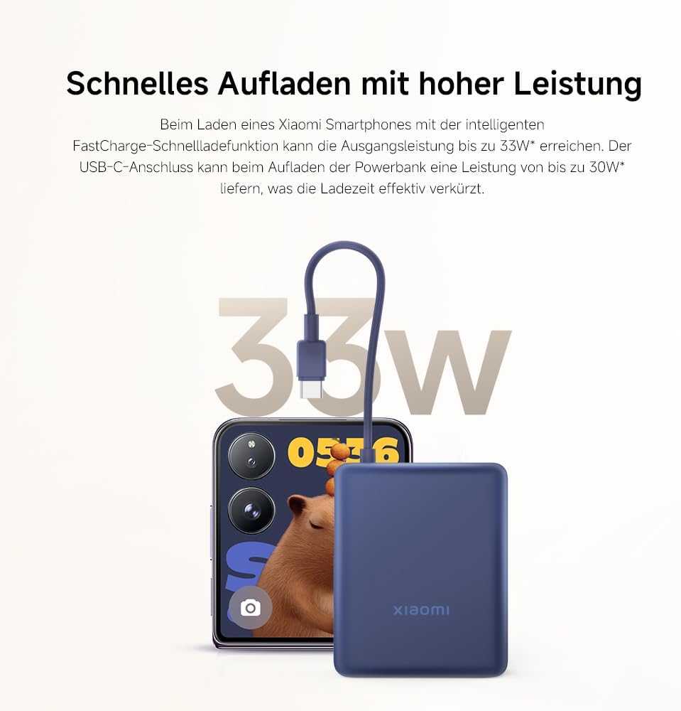 Xiaomi 33W Power Bank 10000mAh, Tragbares USB-C-Schnellladegerät, PD3.0, QC3.0, Apple 2.4, 3 Ausgang