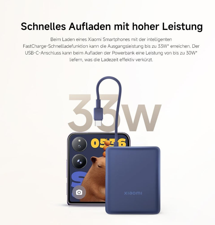 Xiaomi 33W Power Bank 10000mAh, Tragbares USB-C-Schnellladegerät, PD3.0, QC3.0, Apple 2.4, 3 Ausgang