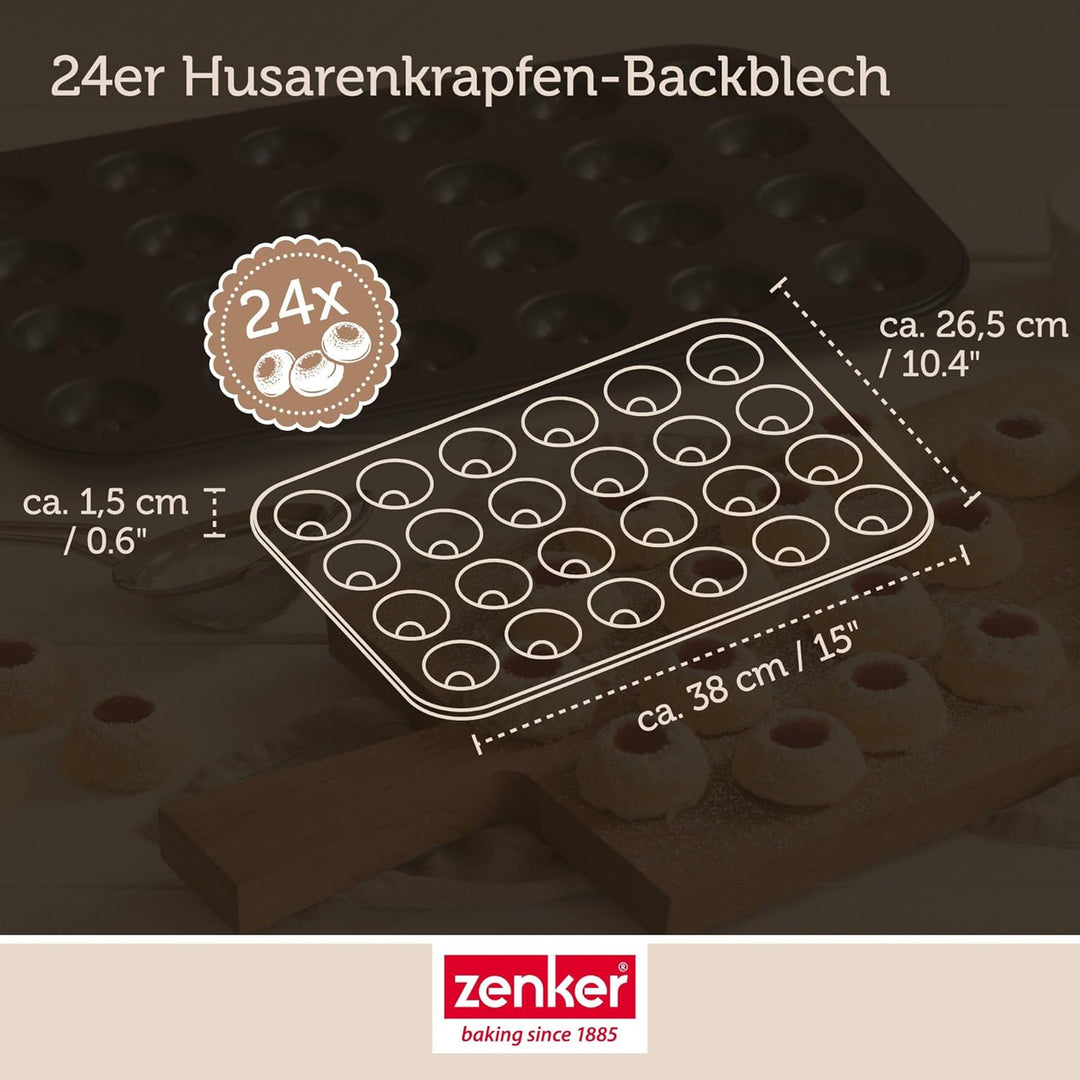 Zenker Backform für 24 Husarenkrapfen & Engelsaugen, beschichtetes Backblech (38 x 27 cm), für lecke