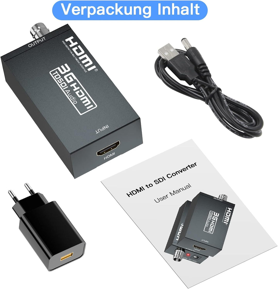 SHUITING HDMI zu SDI Konverter, HDMI zu 3G-SDI/HD-SDI, HDMI Eingang SDI Ausgang Adapter Unterstützun