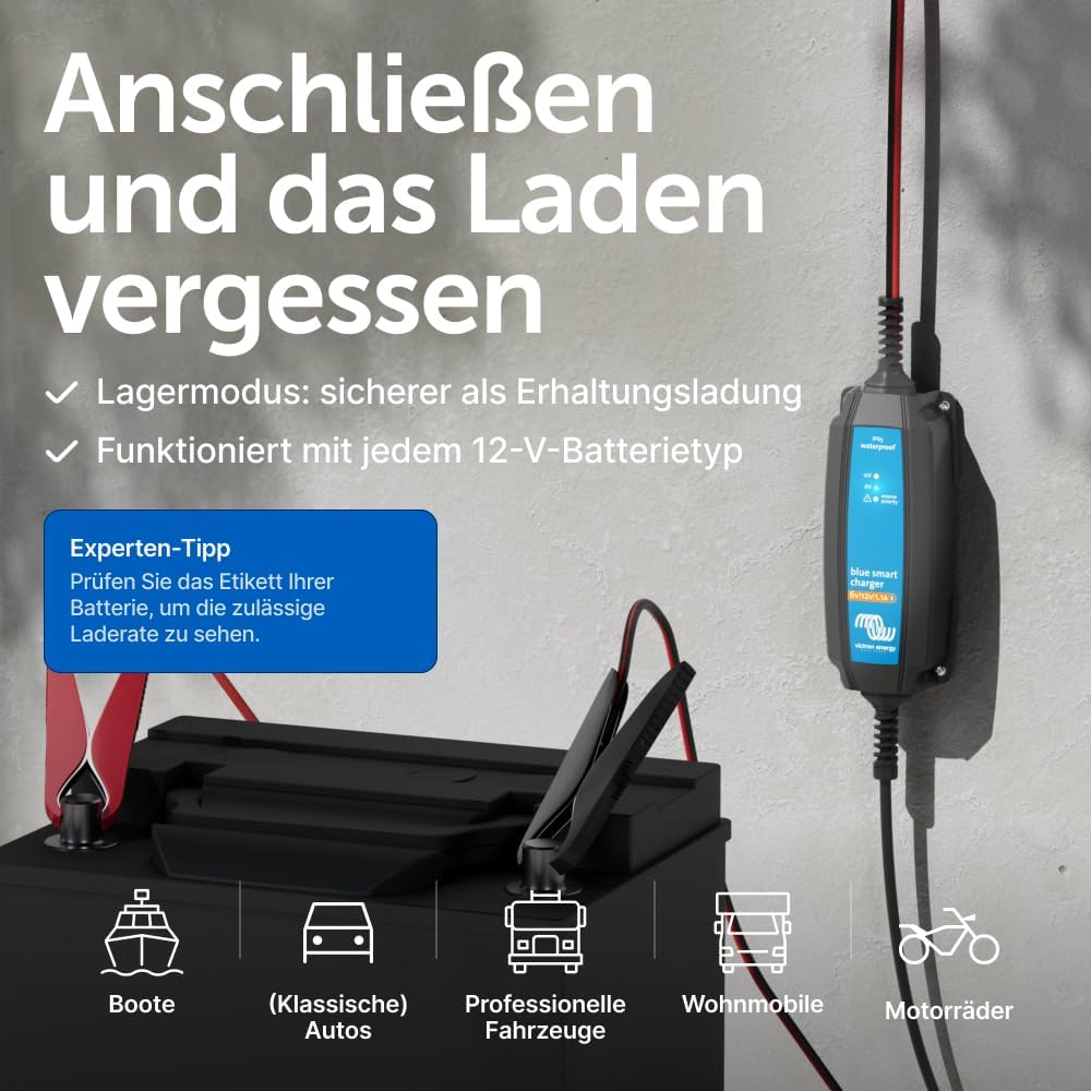 Victron Energy Blue Smart IP65 6/12-Volt 1.1 Amp 230V, Batterie Ladegerät, Bluetooth (CEE 7/16)
