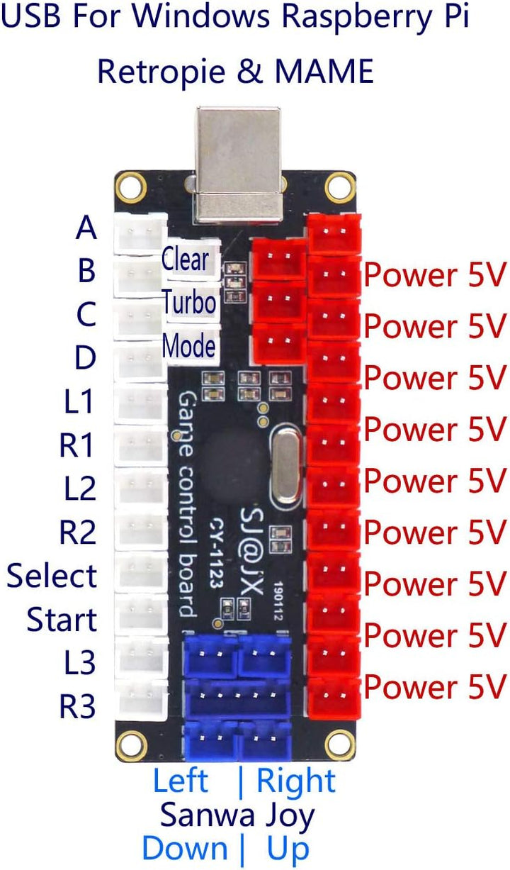 SJ@JX Arcade LED DIY Kit USB Encoder Board Controller Button Joystick LED 5V Power SANWA