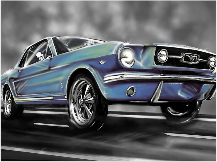 Bilderdepot24 Bild auf Leinwand | Mustang Graphic - blau in 80x60 cm als Wandbild | Wand-deko Dekora