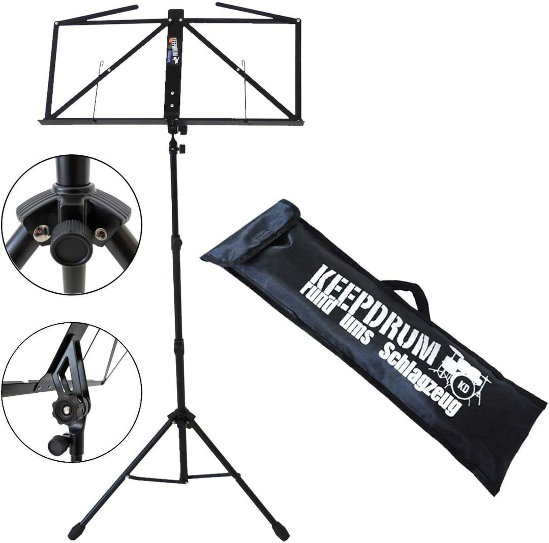 keepdrum Notenständer Notenpult Schwarz mit Tasche Black, Black