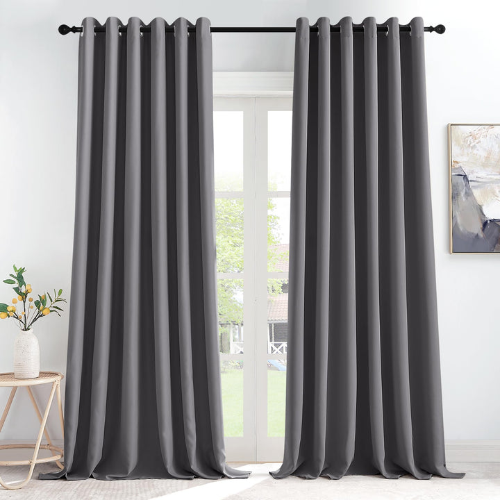KGORGE Thermo Gardinen für Grosse Fenster Vorhänge Grau Blickdicht Ösenvorhang 2er Set 245 x 200 cm(