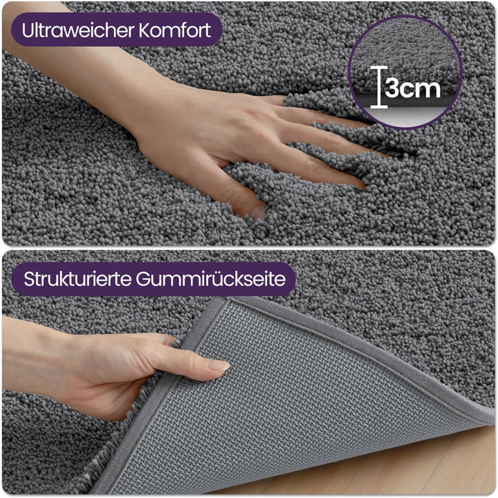 DEXI Badezimmerteppich 50 x 80 cm, Badematte rutschfest Saugfähig, Flauschig und Extra Dick, Badvorl