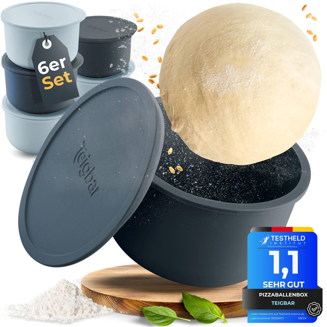 Teigbar Pizzaballenbox mit Deckel, 6er Set - innovative Teigbox aus löse-leichtem Silikon - Pizzatei