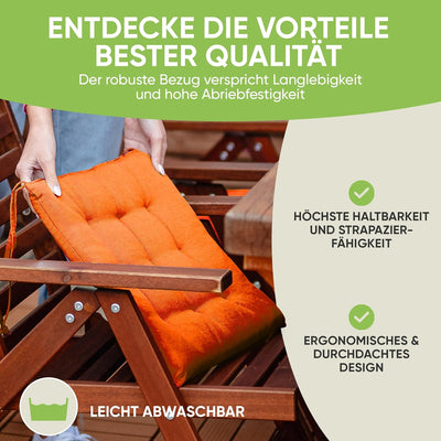 Gräfenstayn® 8er-Set Sitzkissen 40x40x3cm mit Haltebändern für Indoor und Outdoor mit Öko-Tex Siegel