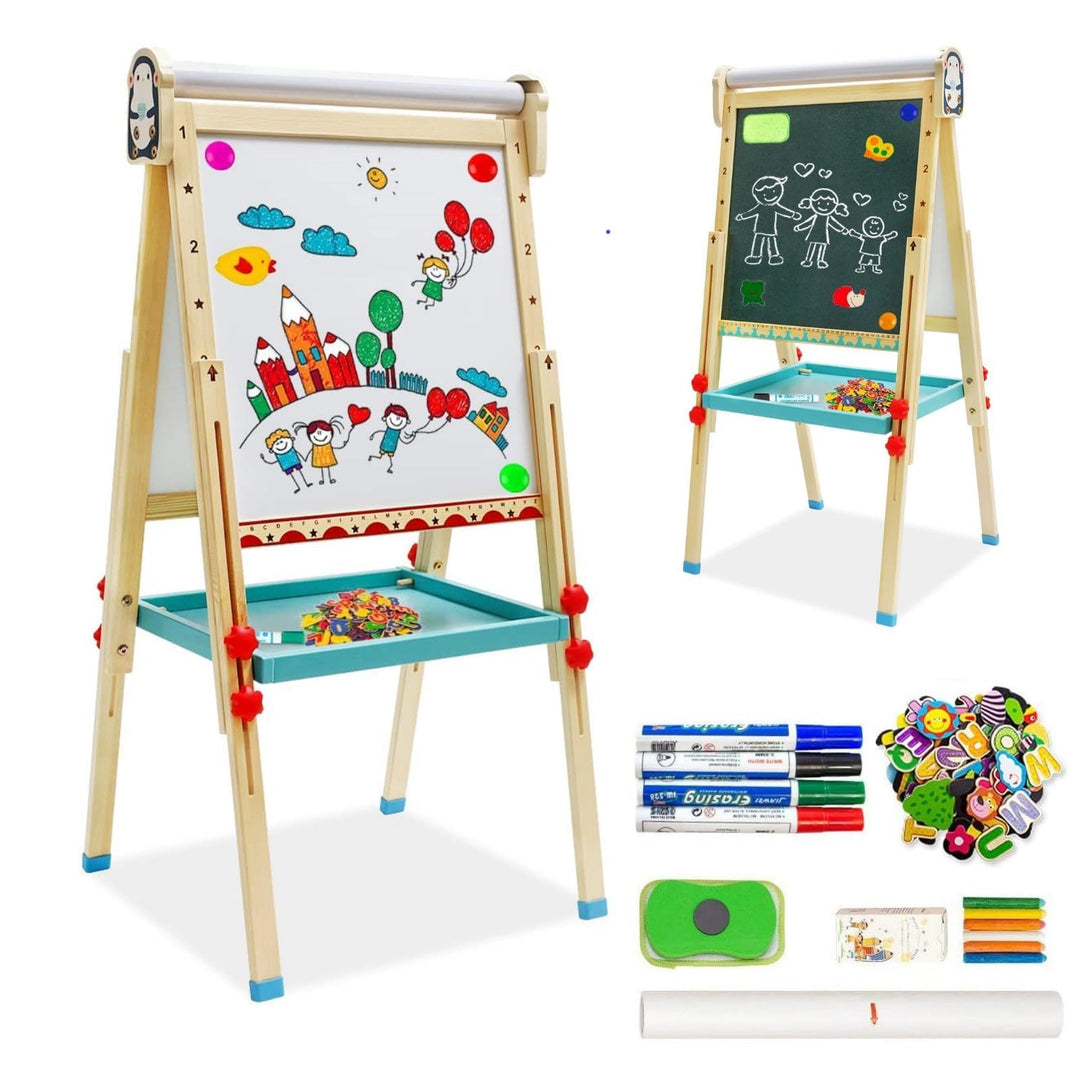 Kinder Staffelei mit Papierrolle doppelseitiges Whiteboard und Kreidetafel verstellbare Standstaffel