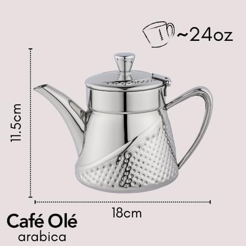 Café Olé Arabica Teekanne, Gehämmert, 24oz, 700ml, 18/10 Edelstahl, Cool Touch Griff und Knopf, Spie