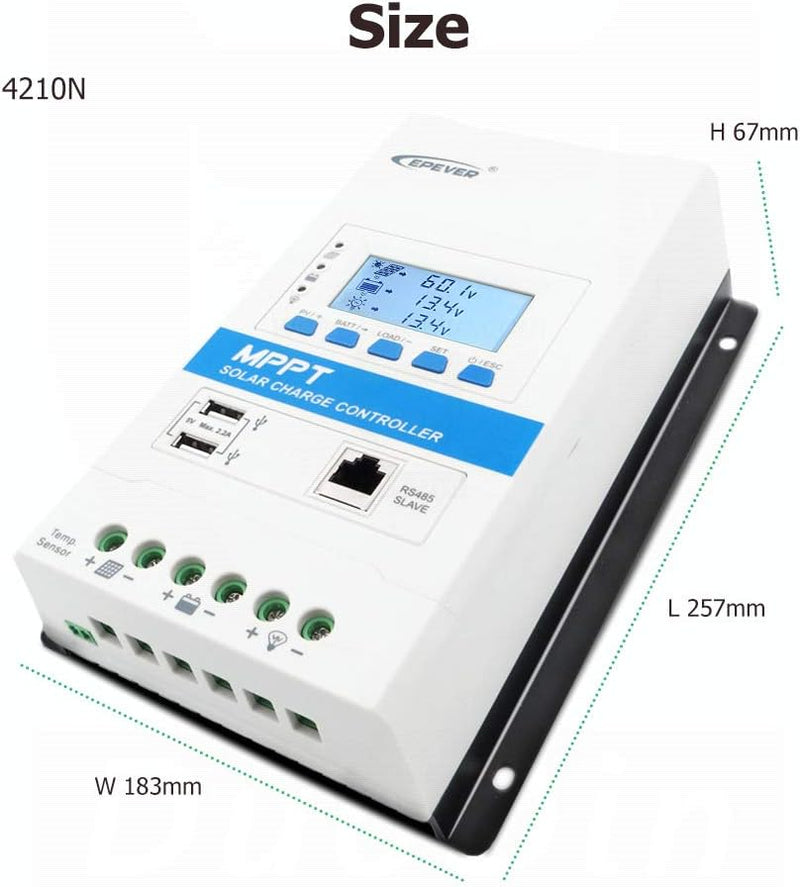 EPEVER® 40A MPPT Solarladeregler 12V/24V Automatische Erkennung der Systemspannung mit LCD-Display u