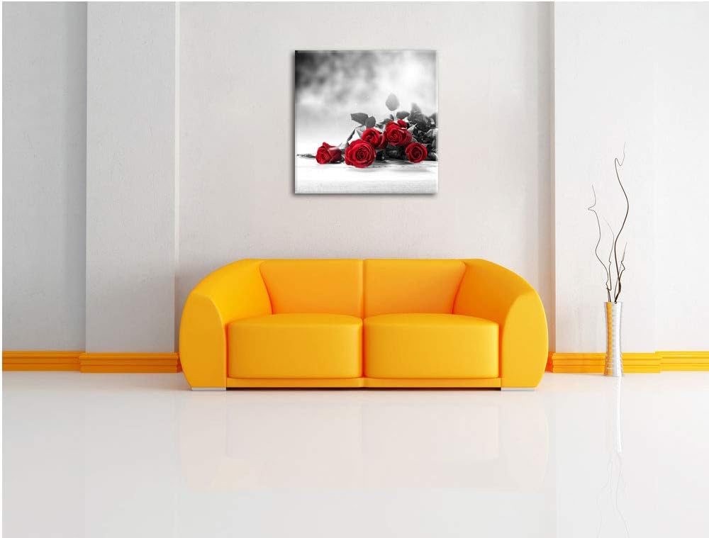 Pixxprint schöner Rosenstrauss auf Tisch als Leinwandbild | Grösse: 70x70 cm | Wandbild| Kunstdruck