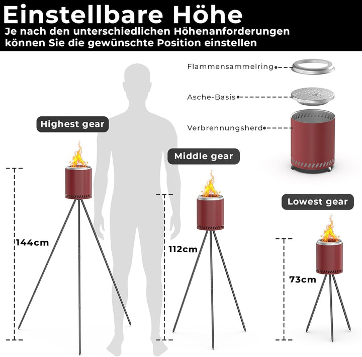 Rauchfreie Feuerschale Outdoor Tragbarer Tisch-Feuerkorb 304 Edelstahl für Pellets/Holz Feuerschalen