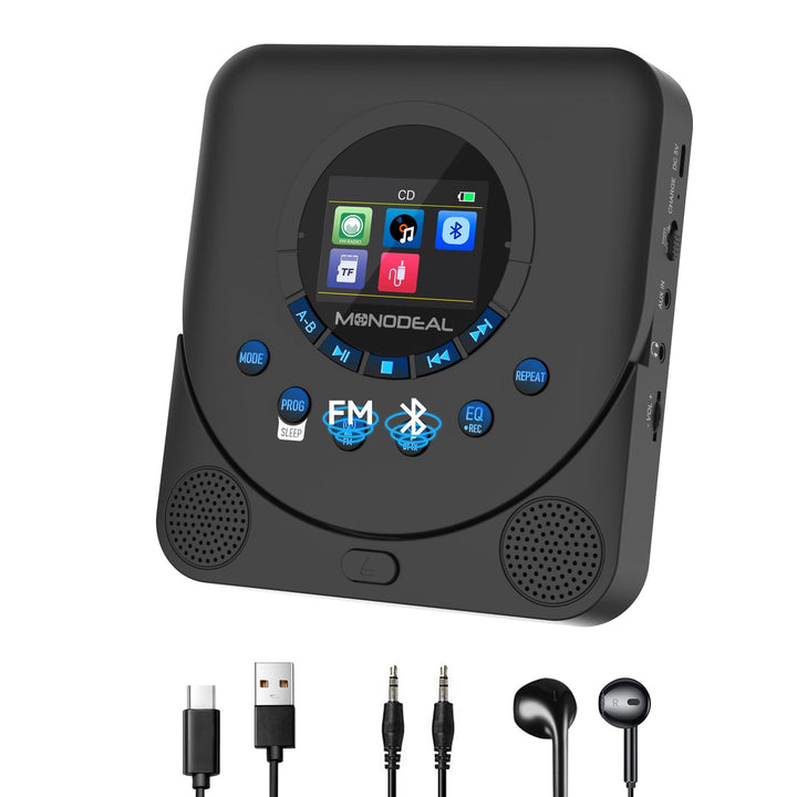 MONODEAL CD Player Tragbar mit TFT Display und Sleep Timer, Integriertes FM-Radio, 2025 Tragbarer CD