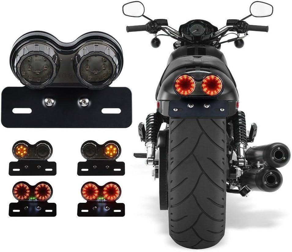 ZYTC LED 40W Motorrad Bremslicht hinten Blinker Kennzeichenbeleuchtung Halterung Schwarz 1, Schwarz