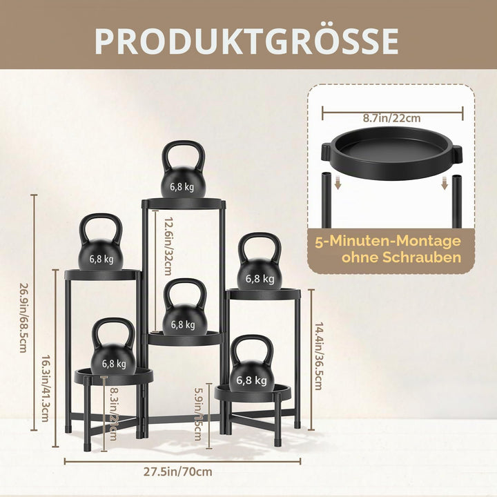 Blumenständer Pflanzenständer Pflanzenregal Outdoor Indoor Schwarz | 6-Stufiger Metall Mehrstöckig P