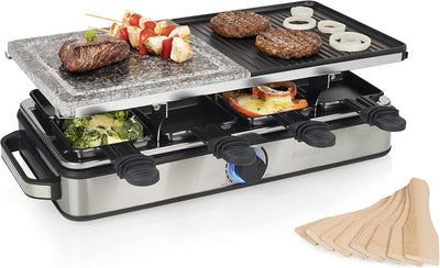 Princess Raclette-Grill Deluxe – mit Stein- & Aluminiumplatte, doppelseitig, 8 Personen, Raclette Pf