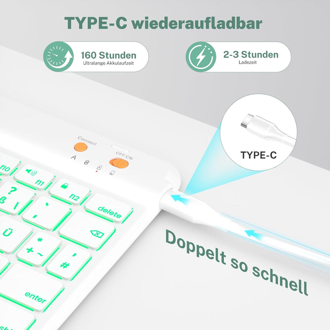 OYEEICE Hülle mit Tastatur für iPad 9/8 /7 Generation 10,2 Zoll, Vergrösserte Anti-Falloff Tastenkap