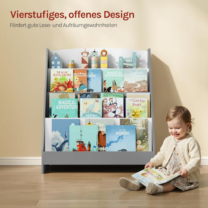 WOLTU Kinderbücherregal für Kinderzimmer Kindergarten, Bücherregal Kinder mit 4 Ebenen, Kinderregal
