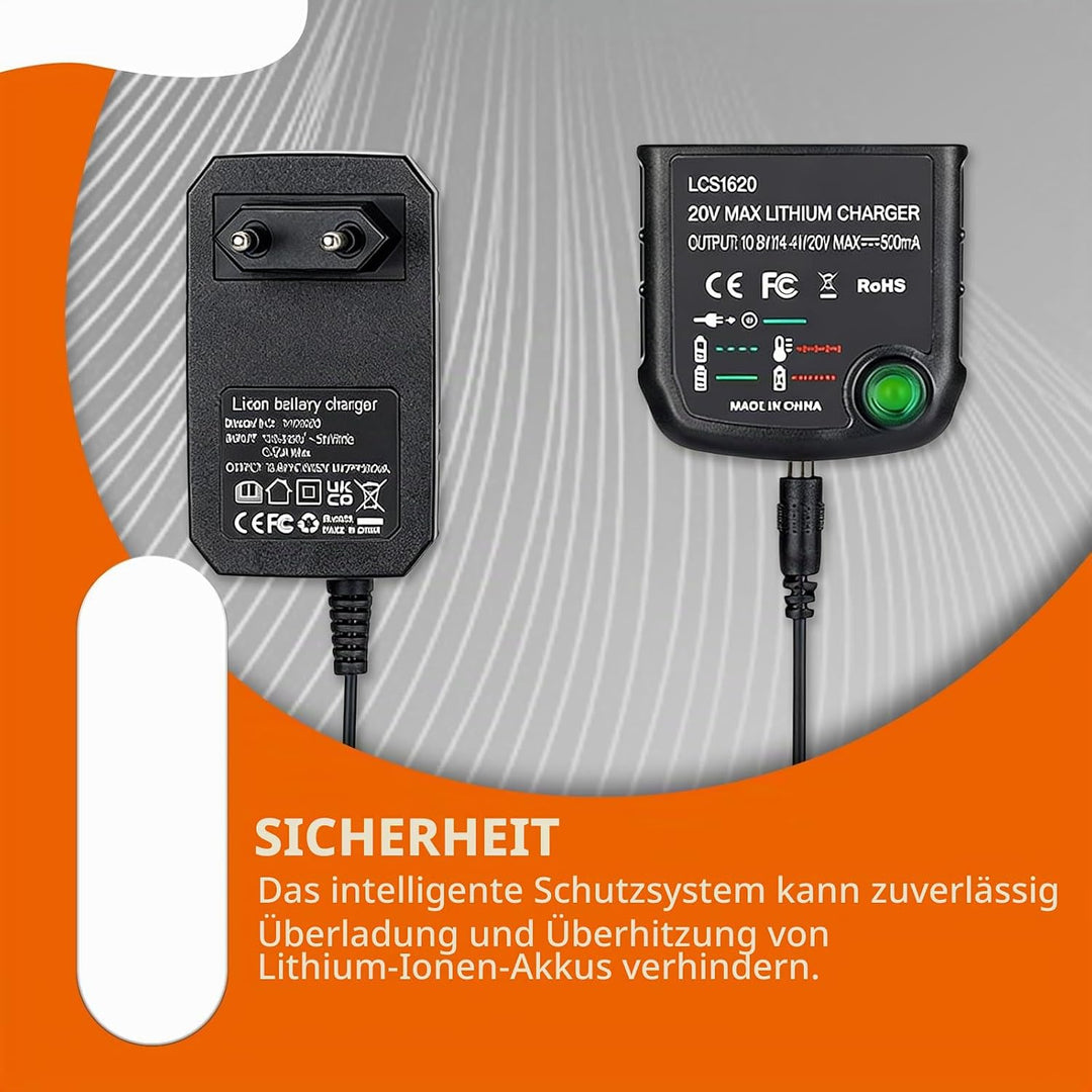 18V/20V Ladegerät Kompatibel mit Black &amp; Decker 18V Ladegerät für Black und Decker Akku Lithium-Ione