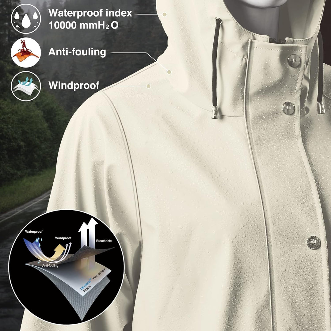 UNIQUEBELLA Regenjacke Damen Wasserdicht Regenmantel Mit Kapuze Winddicht Wetterfest Übergangsjacke
