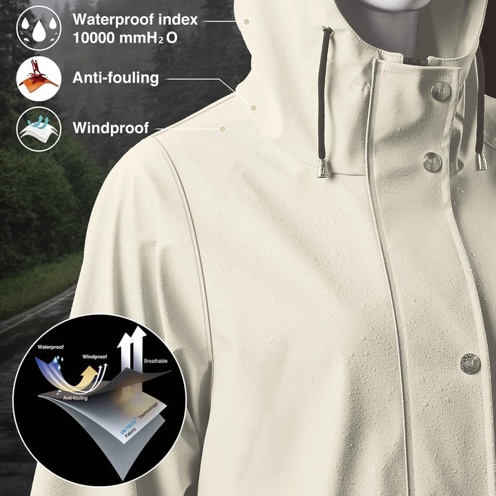 UNIQUEBELLA Regenjacke Damen Wasserdicht Regenmantel Mit Kapuze Winddicht Wetterfest Übergangsjacke