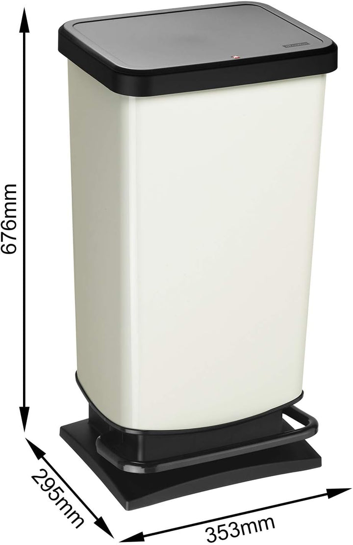 Rotho Paso Mülleimer 40 Liter mit Pedal und Deckel, Kunststoff (PP) BPA-frei, weiss metallic, 40l (3