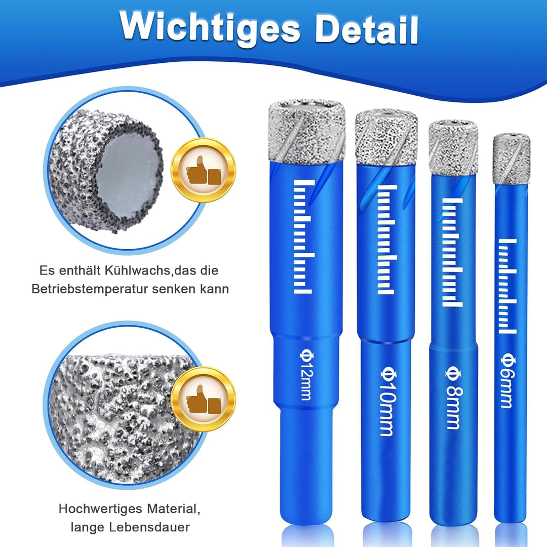 Surfou Diamantbohrer, Fliesenbohrer Set tlg. 5, 6, 8, 10, 12 mm Feinsteinzeug Diamant Fliesen Bohrer