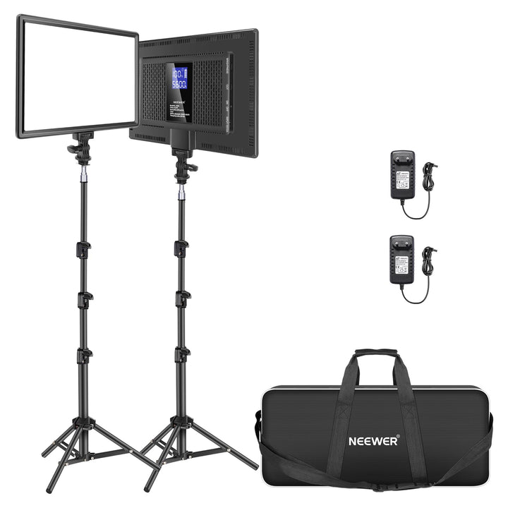 NEEWER 13" LED Videolicht Panel Set mit Stativ, Streaming Licht mit Lithium Akku 2er Pack weiches LE