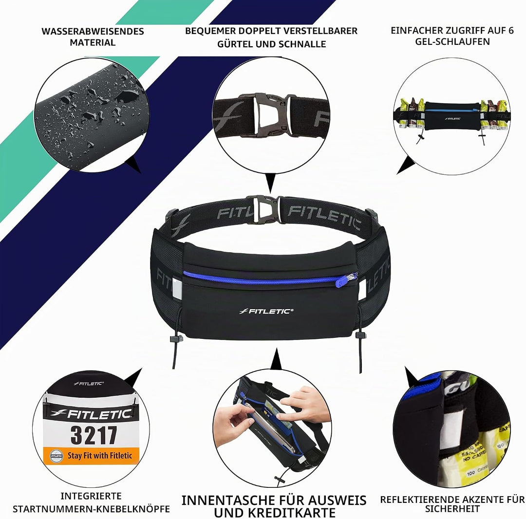Fitletic Laufgürtel, Neopren, passend für iPhone 5, 4S, 4, 3GS und weitere Smartphones, Schwarz Schw