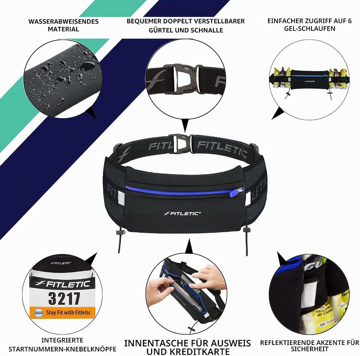 Fitletic Laufgürtel, Neopren, passend für iPhone 5, 4S, 4, 3GS und weitere Smartphones, Schwarz Schw