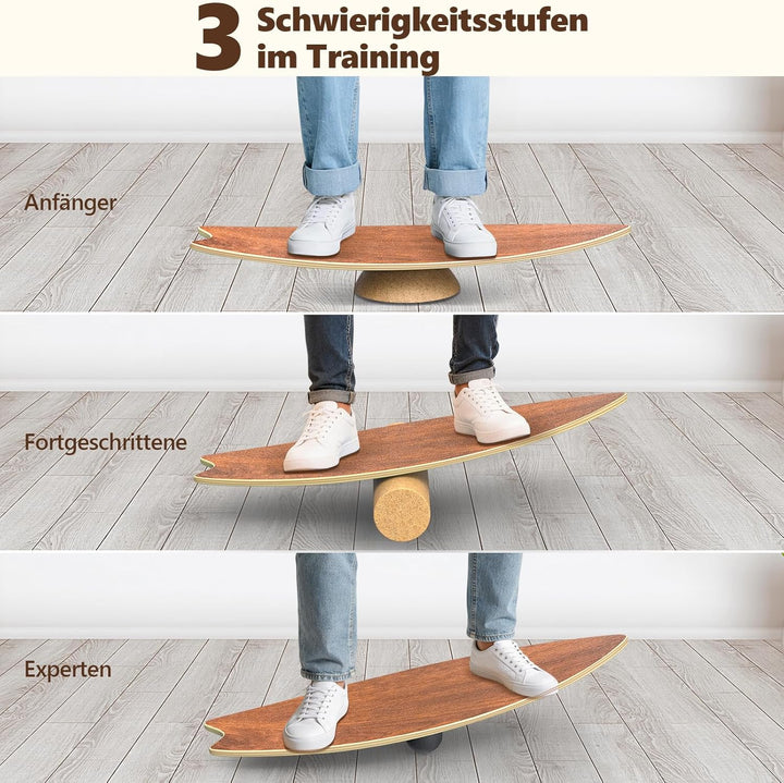 Balance Board Erwachsene aus Holz - Stabilitätstrainer mit rutschfester Oberfläche | inklusive Rolle
