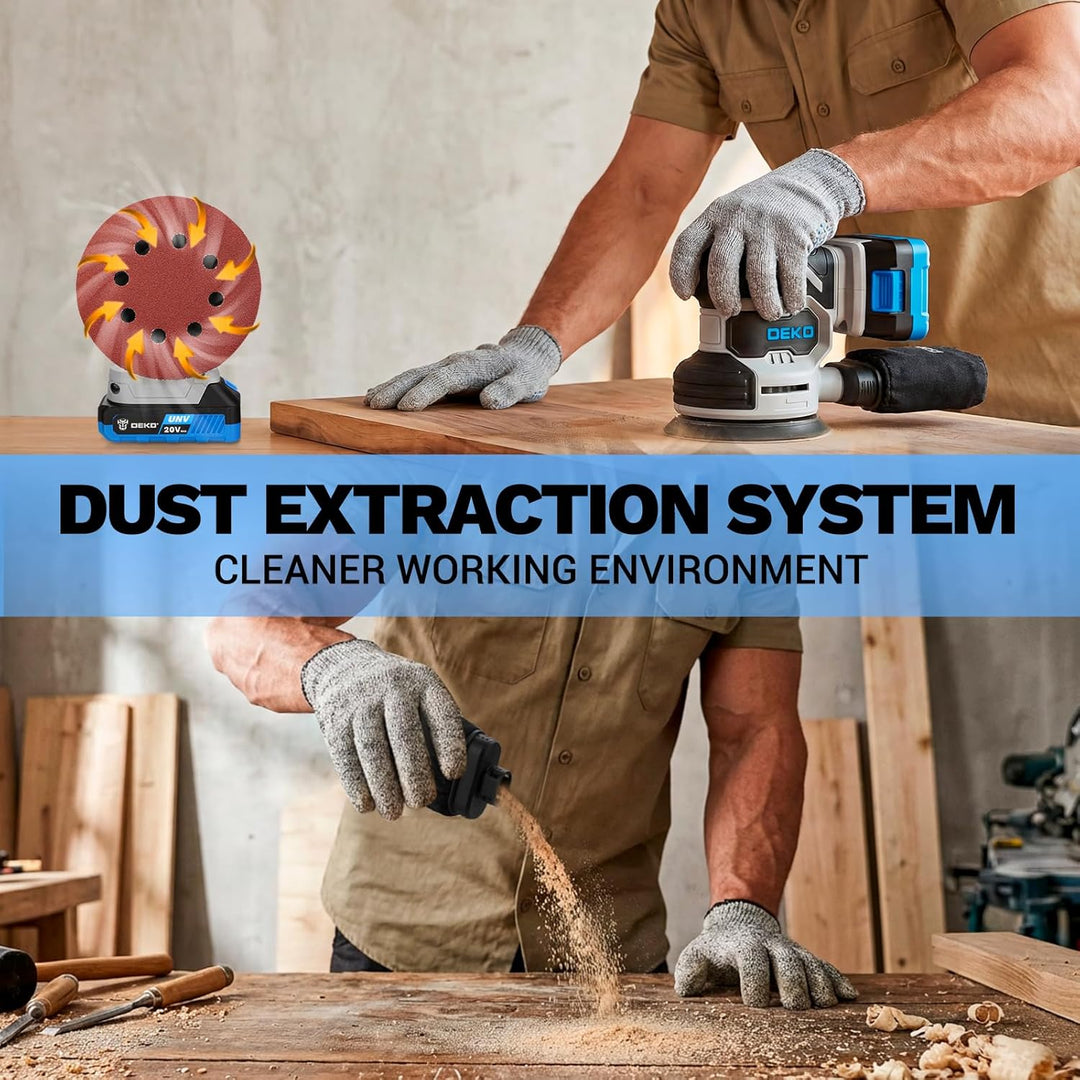 20V Exzenterschleifer Akku 125mm: DEKOPRO Schleifmaschine für Holz,6 variable Geschwindigkeiten, 125