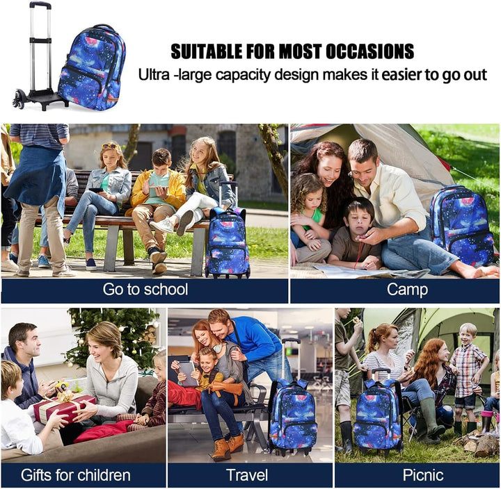 Rucksack mit Rollen Kinder Schulrucksack Teenager Jungen Schultasche Trolley Schulranzen mit Rollen