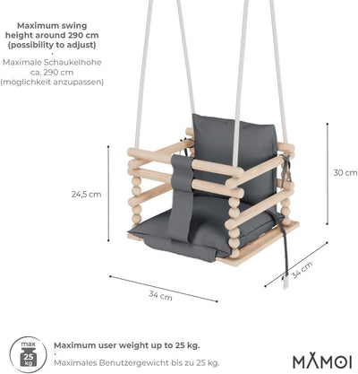 MAMOI® Babyschaukel, Schaukel Indoor und Outdoor, Holzschaukel für Baby und Kinder, Kinderschaukel,