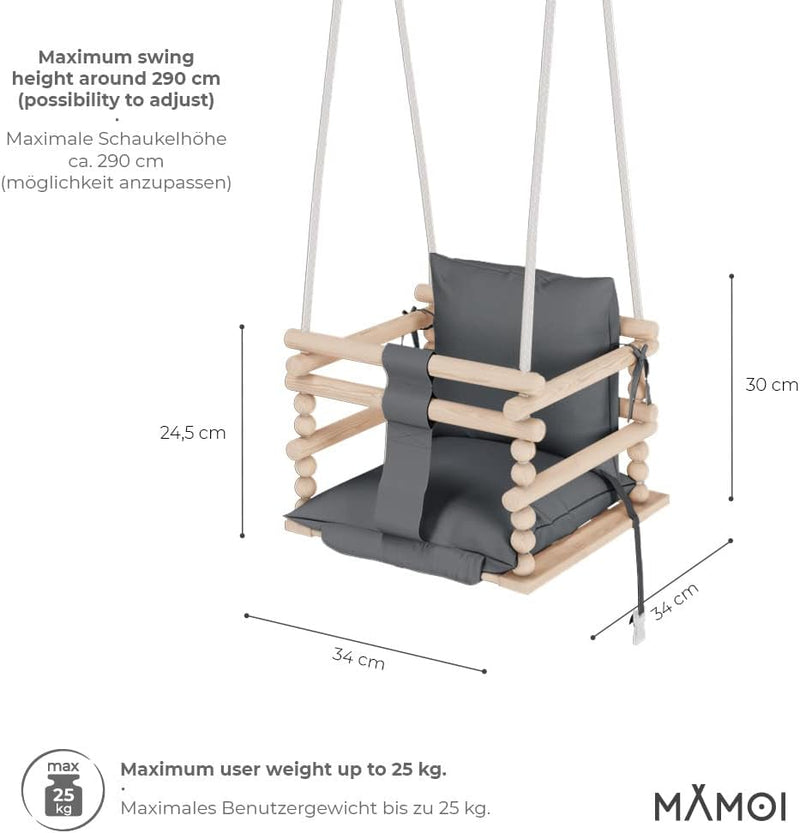 MAMOI® Babyschaukel, Schaukel Indoor und Outdoor, Holzschaukel für Baby und Kinder, Kinderschaukel,