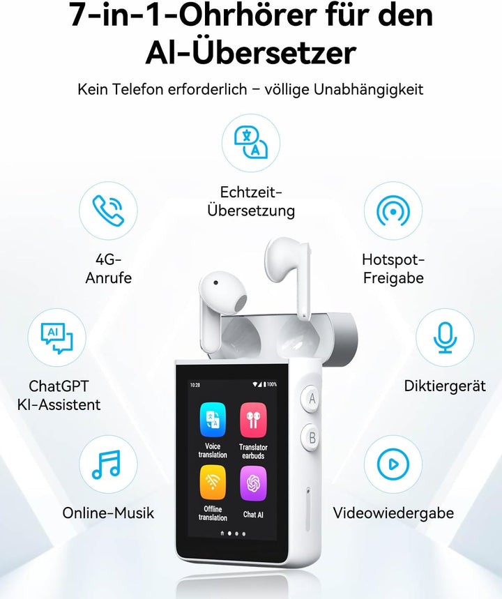 Wooask A9 KI-Übersetzer &amp; Übersetzer-Kopfhörer, Eigenständiges Sprachübersetzungsgerät mit KI-Assist