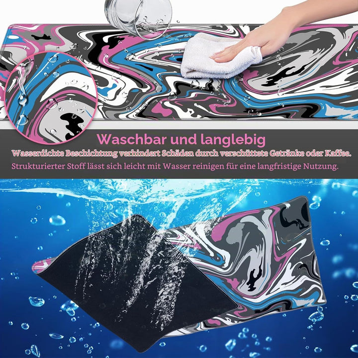 Gaming Mauspad XXL, Mousepad 900 x 400mm, Fluid Art Mauspad gross Vernähte Kanten WassXerdicht Anti-