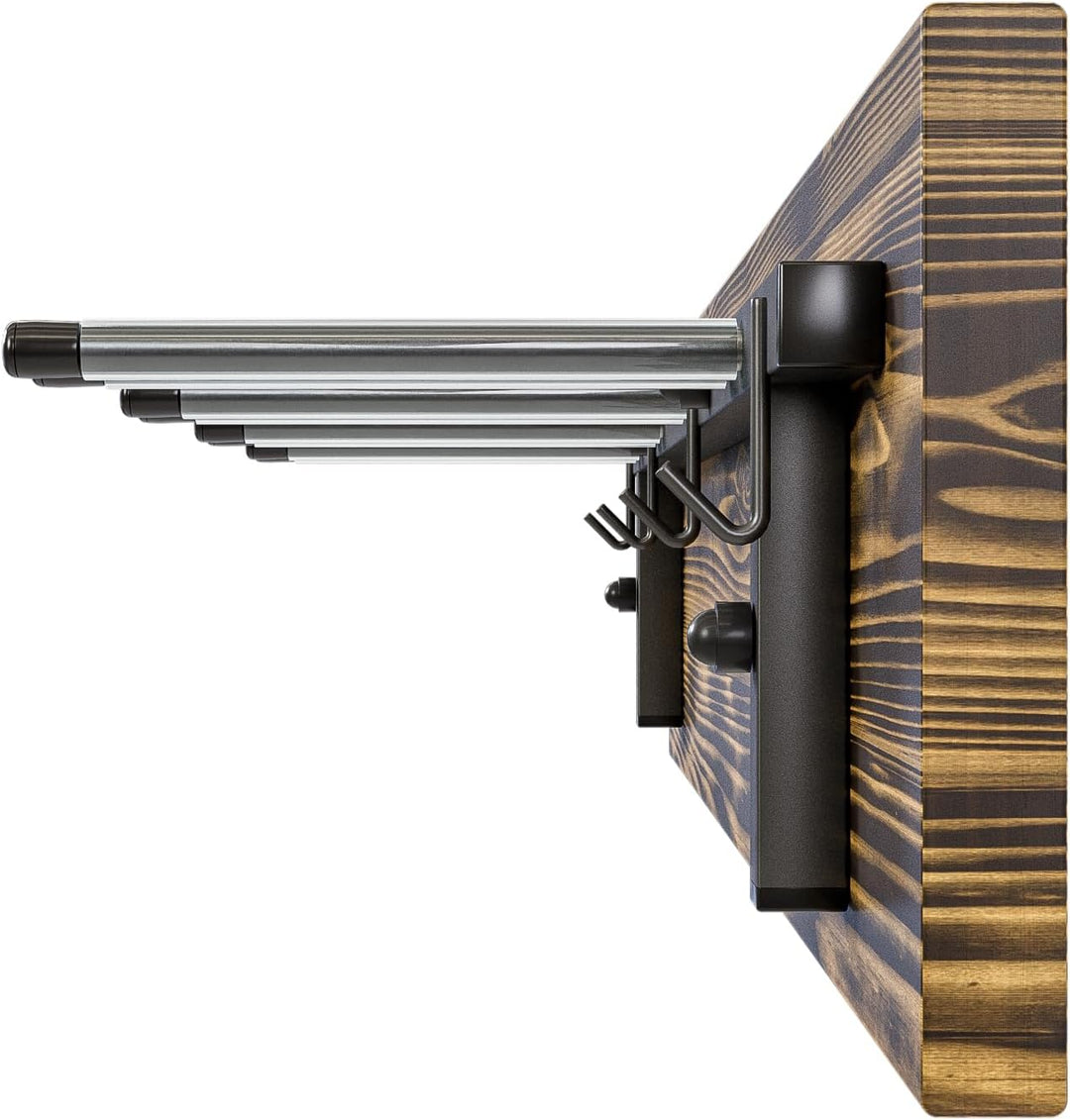 QLS Skihalterung S3 Wand Skihalter für 4 Paare 83 cm Stahl Holz hölzerne Hakenleiste Nordic Walking