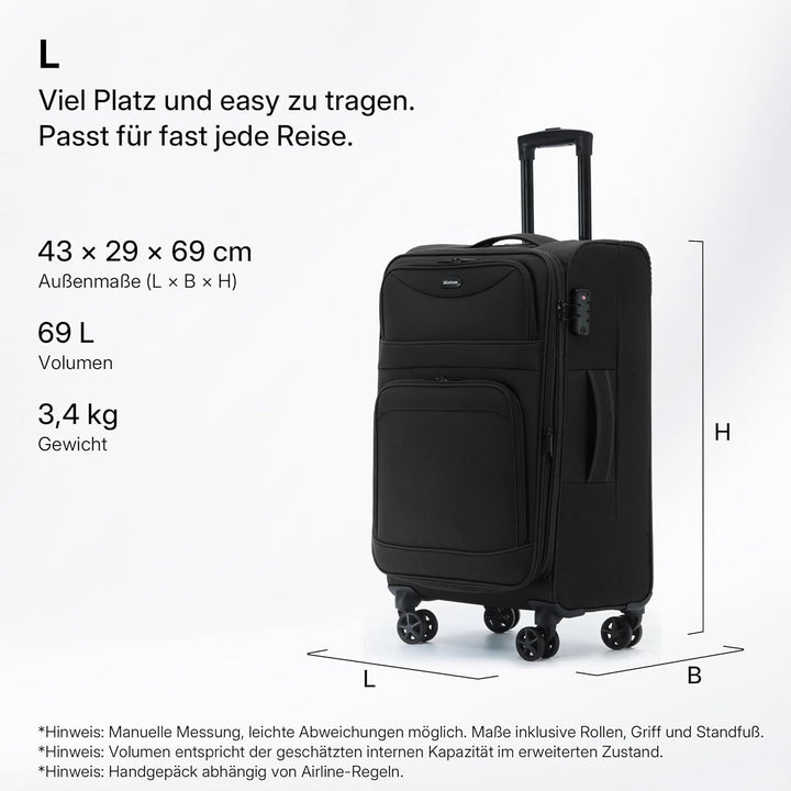 Münicase Stoffkoffer erweiterbar mit Frontfächern,15% Extra-Volumen, TSA-Schloss, 360° Doppelrollen