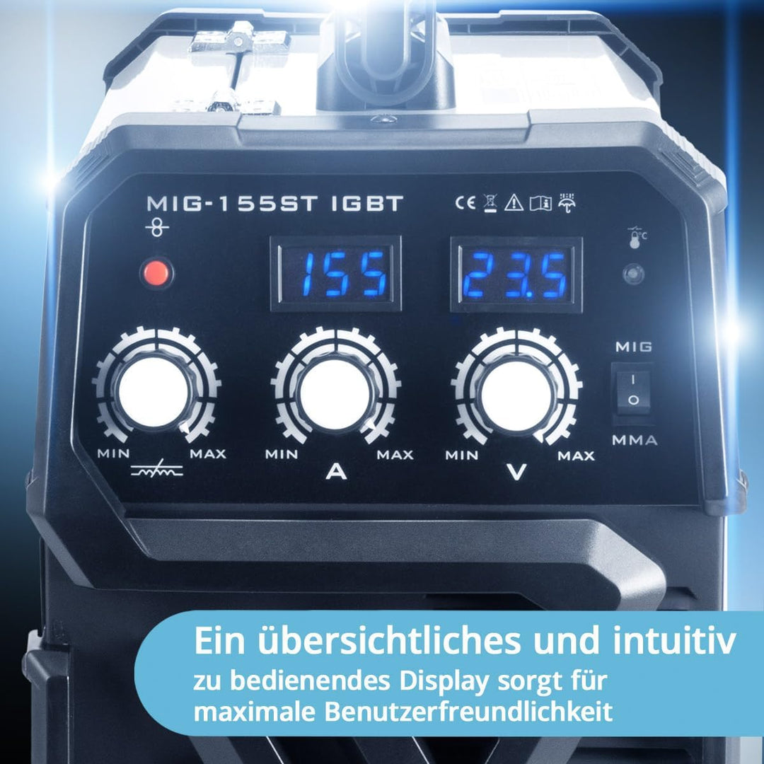 STAHLWERK MIG 155 ST IGBT - MIG MAG Schutzgas Schweissgerät mit 155 Ampere, FLUX Fülldraht geeignet,