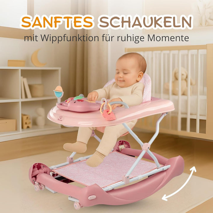 BRONEA® 5-in-1 Babywalker Gehfrei | Lauflernhilfe mit Schaukelfunktion, Musik &amp; Licht | Laufhilfe fü