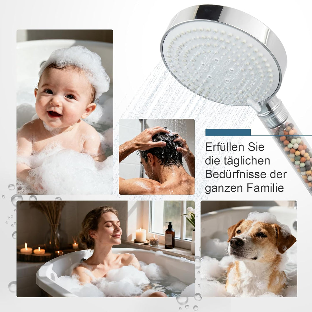 OFFO Filter Duschkopf mit Schlauch 1.6m, 13cm Duschkopf Gross mit Filtration in 20 Schichten, Handbr