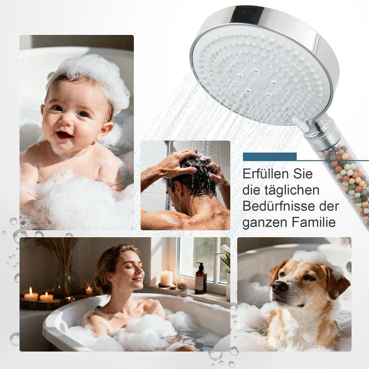 OFFO Filter Duschkopf mit Schlauch 1.6m, 13cm Duschkopf Gross mit Filtration in 20 Schichten, Handbr