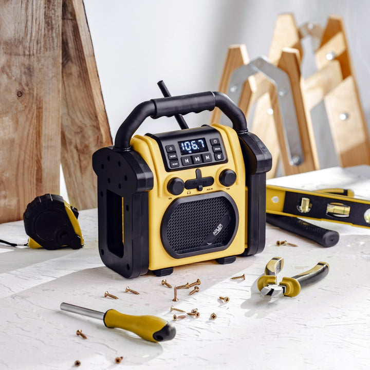 Adler AD 1911 – Baustellenradio mit Bluetooth V 5.1, Dual Power (Batterie & Netz), IPX54 Staub-/Wass