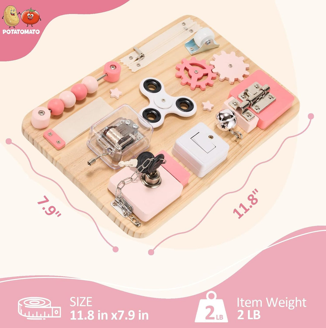 Holz Busy Board in Rosa – Montessori Spielzeug zur Förderung der Feinmotorik &amp; Sinne. Perfekt für Re