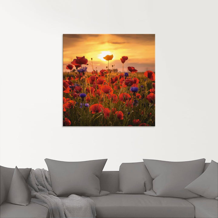 ARTland Glasbilder Wandbild Glas Bild einteilig 50 x 50 cm Botanik Blumen Mohnblume Foto Rot Mohnblu