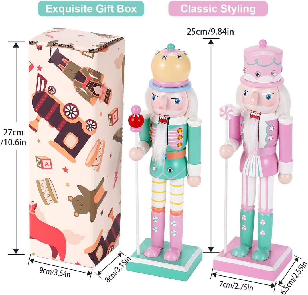 VorFor 2-Piece Set Nussknacker Figur,25CM Nussknacker Weihnachten Decoration,Solid Wood Crafts Deko