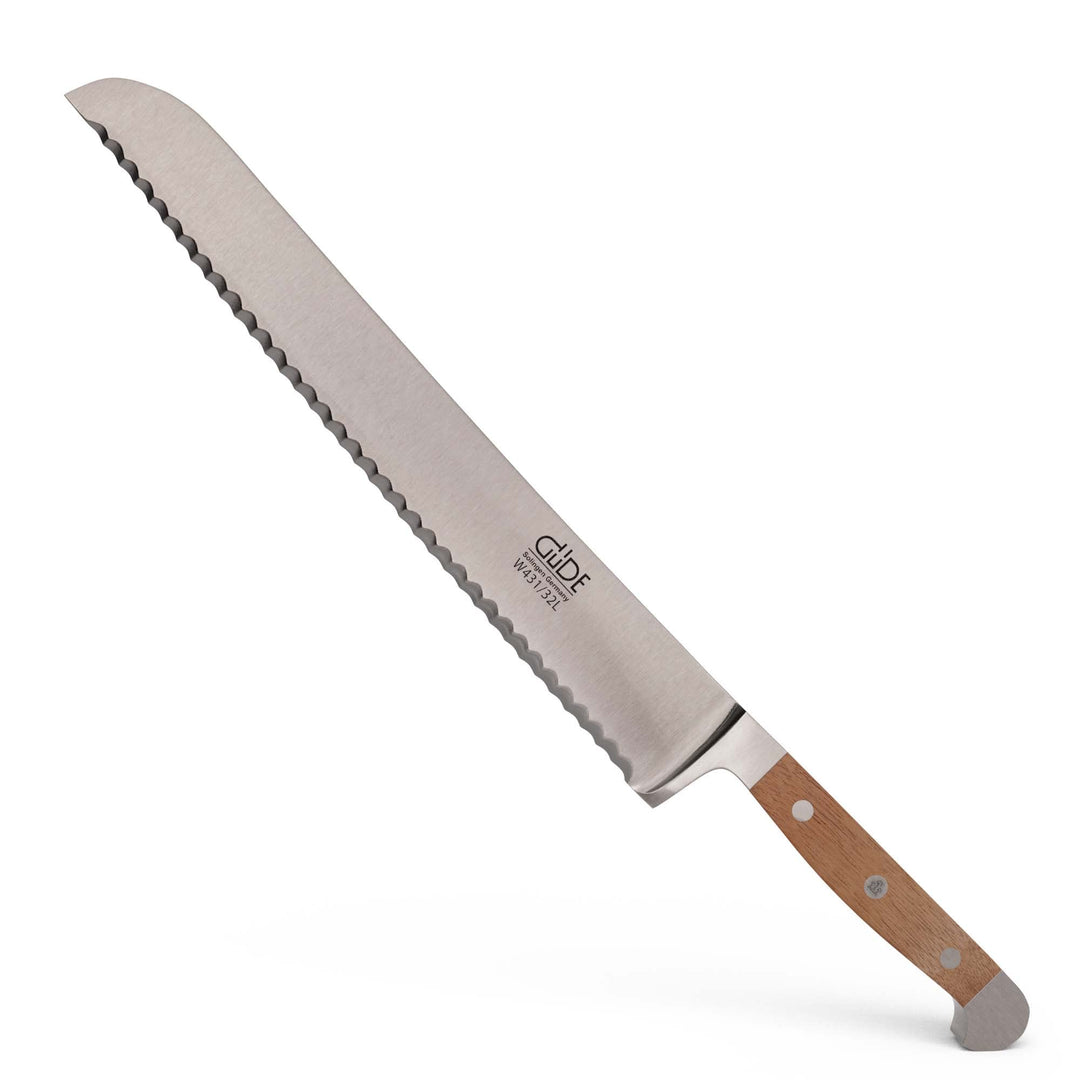 GÜDE Solingen - Brotmesser Linkshänder geschmiedet, 32 cm, Walnussholz, ALPHA WALNUSS, Doppelkropf,