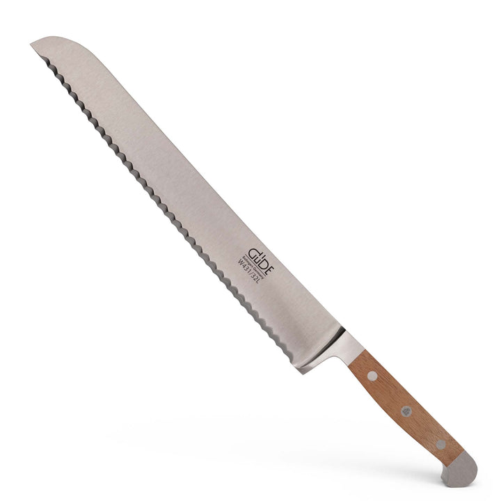 GÜDE Solingen - Brotmesser Linkshänder geschmiedet, 32 cm, Walnussholz, ALPHA WALNUSS, Doppelkropf,